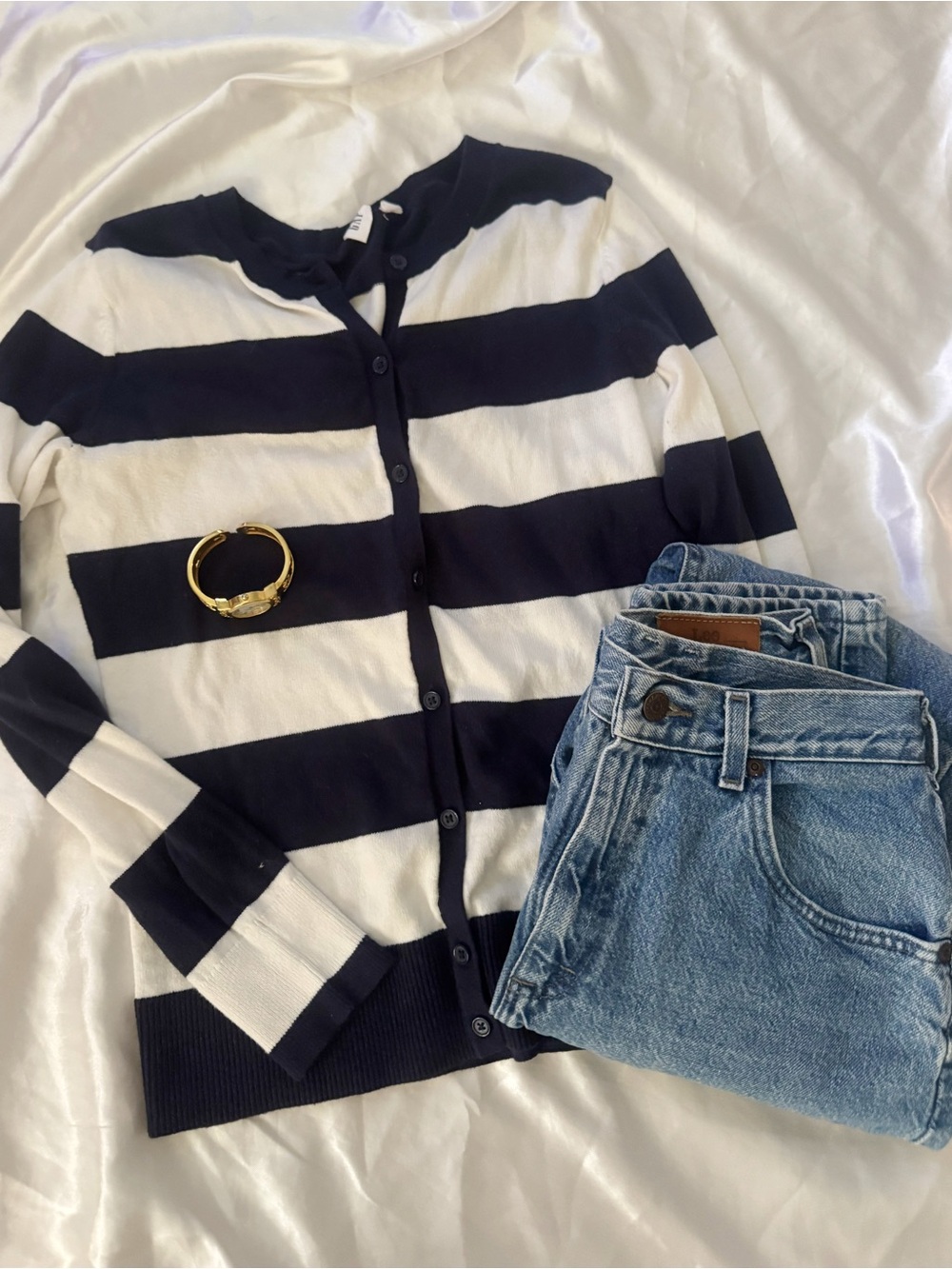 Gap Navy and White Striped Button Cardigan